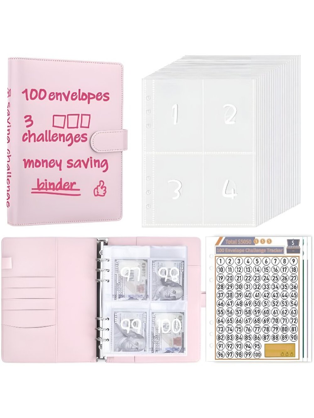 100 Envelopes Money Saving Challenge Binder to Save $5,050, 500, 10,000